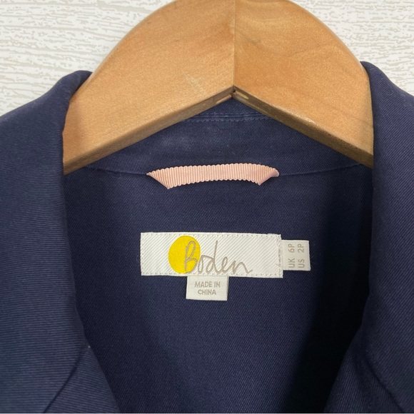 BODEN Embroidered Utility Jacket Navy Blue Yellow Floral 2 Petite Button Cotton - Picture 3 of 5